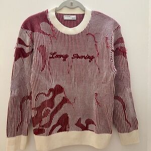 Men's Burgundy and Cream Crewneck Sweater